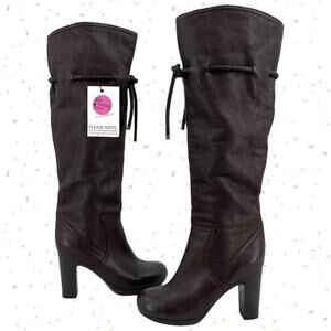 See By Chloe Tall Leather Boots Chocolate Brown Wool Lined High Heeled Size 37.5